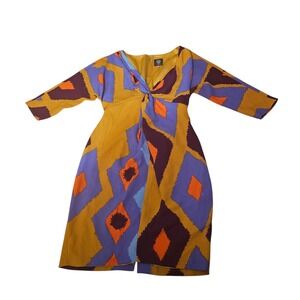 Vince Camuto Multicolor Diamond Print Twist Front Midi Dress - Size 2